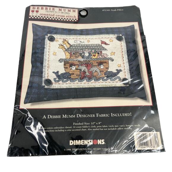Debbie Mumm Vintage Noah's Ark Pillow Counted Cross Stitch Kit #72381 New - Picture 1 of 13